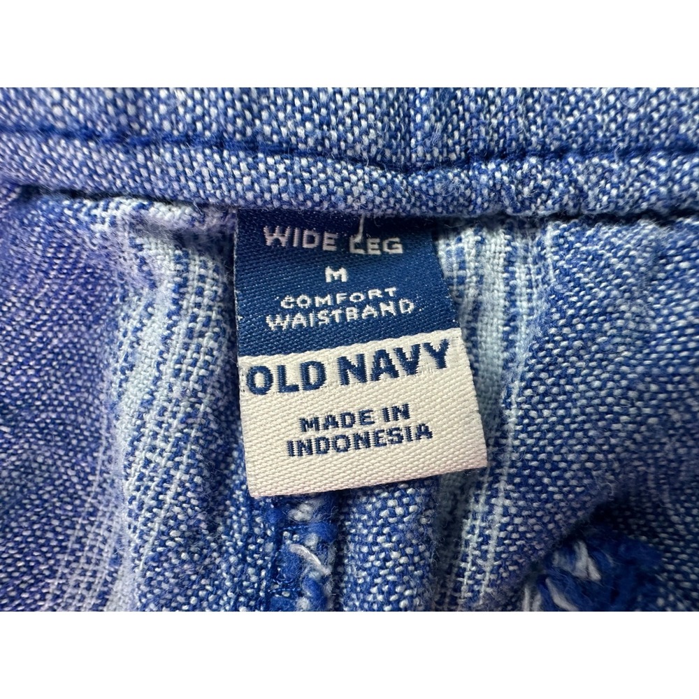 Old Navy High Waisted Linen Blend Striped Wide Leg Beach Pants Blue White Medium - Picture 2 of 8
